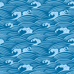 Japanese Storm Ocean Wave Art Vector Seamless Pattern