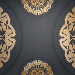 Greeting Leaflet in black with Greek gold pattern prepared for printing.