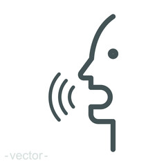 Voice recognition line icon. Simple outline style. Voice control, speak, talk, face, head, answer, man, control, listen, communication concept. Vector illustration isolated. Editable stroke EPS 12