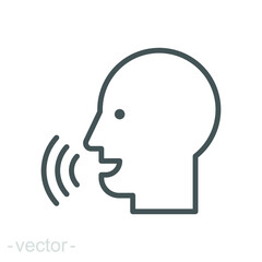 Voice recognition line icon. Simple outline style. Voice control, speak, talk, face, head, answer, man, control, listen, communication concept. Vector illustration isolated. Editable stroke EPS 13