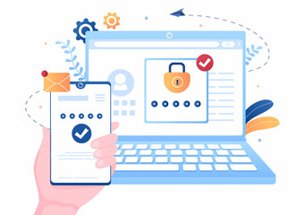 2FA Two Steps Authentication Password Secure Notice Login Verification or SMS with Code a Smartphone for Website in Flat Vector Illustration