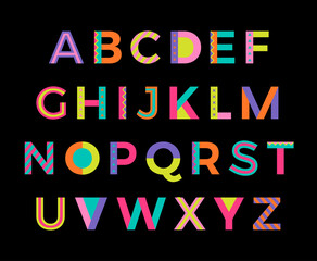 Creative colorful geometric alphabet in memphis trendy style