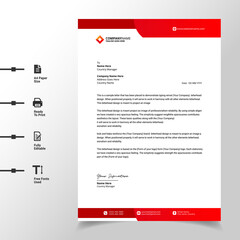 business wave letterhead template design illustration (red modern a4 letterhead fully print ready and customizable)