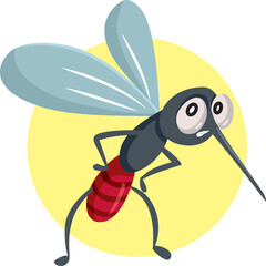 Funny Scared Mosquito Vector Cartoon Character