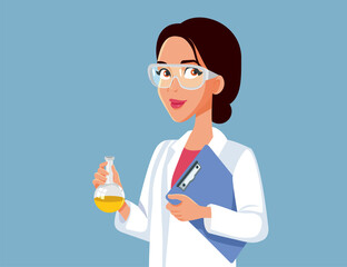 Scientist Woman Holding a Tube and a File Vector Illustration