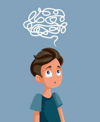 Puzzled Young Teen Boy Solving Logical Problem Vector Cartoon