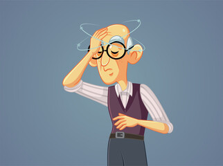 Sick Senior Man Feeling Dizzy Vector Cartoon