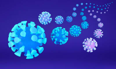 3d render corona virus army attack world isolated on blue background