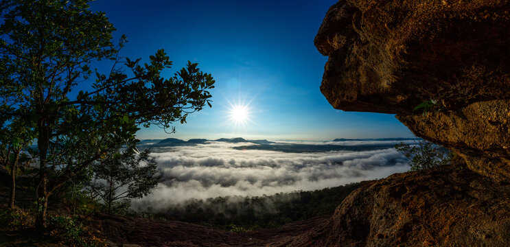 The thick fog in the morning can be seen at Pha Chana Dai viewpoint.