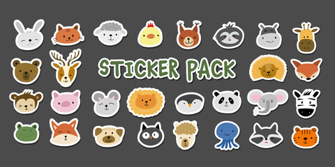 Animal Stickers Set. Childish Style. Collection for your design