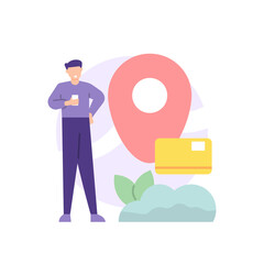 package position tracking. illustration of a person using a smartphone application to track the location of a package. flat cartoon style. vector design