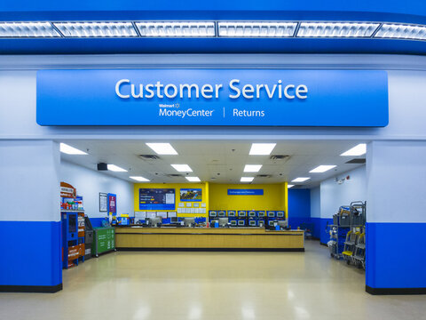 New Hartford, New York - September 26, 2021: View of Customer Service Department of Walmart Superceter.