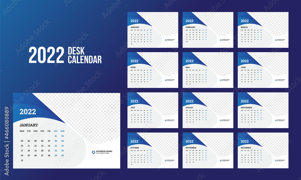 Wall mural desk calendar 2022 template