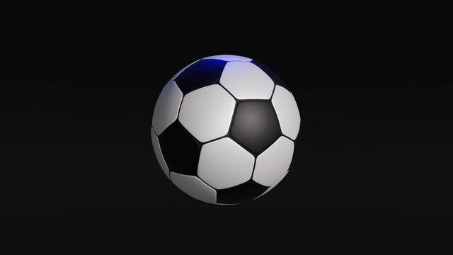 3D animation soccer ball rotating on an isolated dark studio background for your advertising or social media posts