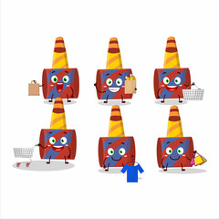 A Rich red party blower mascot design style going shopping