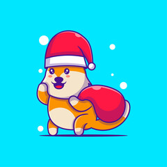 Cute Illustration of Santa Fox with gift sack merry christmas