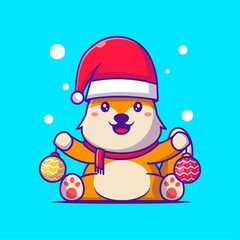 Cute Santa Fox with Christmas baubles cartoon illustrations