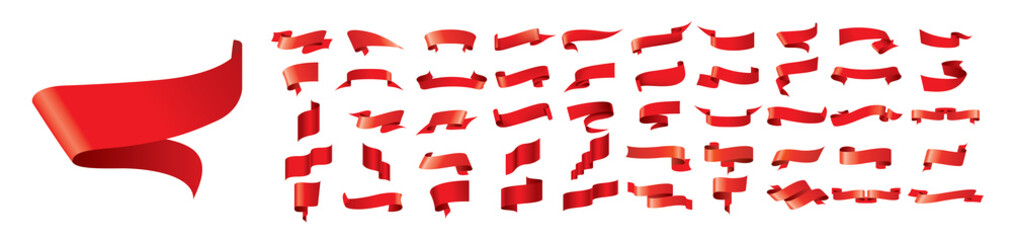 A set of vector red ribbons on a white background - 466083849