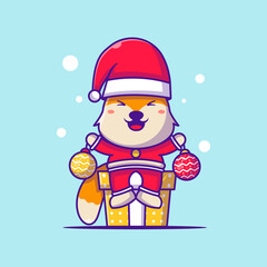 Cute Illustration of Santa Claus Fox with gift merry christmas