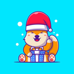 Cute Illustration of Santa Fox with gift box merry christmas