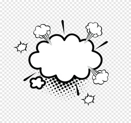 Retro comic bubbles and elements set with black halftone shadows. Vector illustration, vintage design, pop art style
