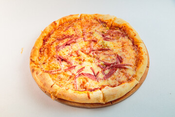 white background, pizza