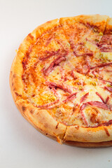 white background, pizza