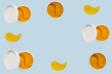 gold hydrogel eye patches with collagen, mask and moisturizing of the skin under the eyes, the concept of women's care for the beauty.