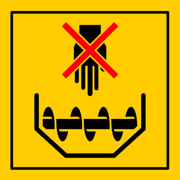 mssn24 MachineSafetySignNew mssn - Maschine / Warnzeichen: Quetschgefahr - Niemals in den Trichter greifen . Drehende F&ouml;rderschnecke . exposed screw and moving parts can cause severe injury . g10814