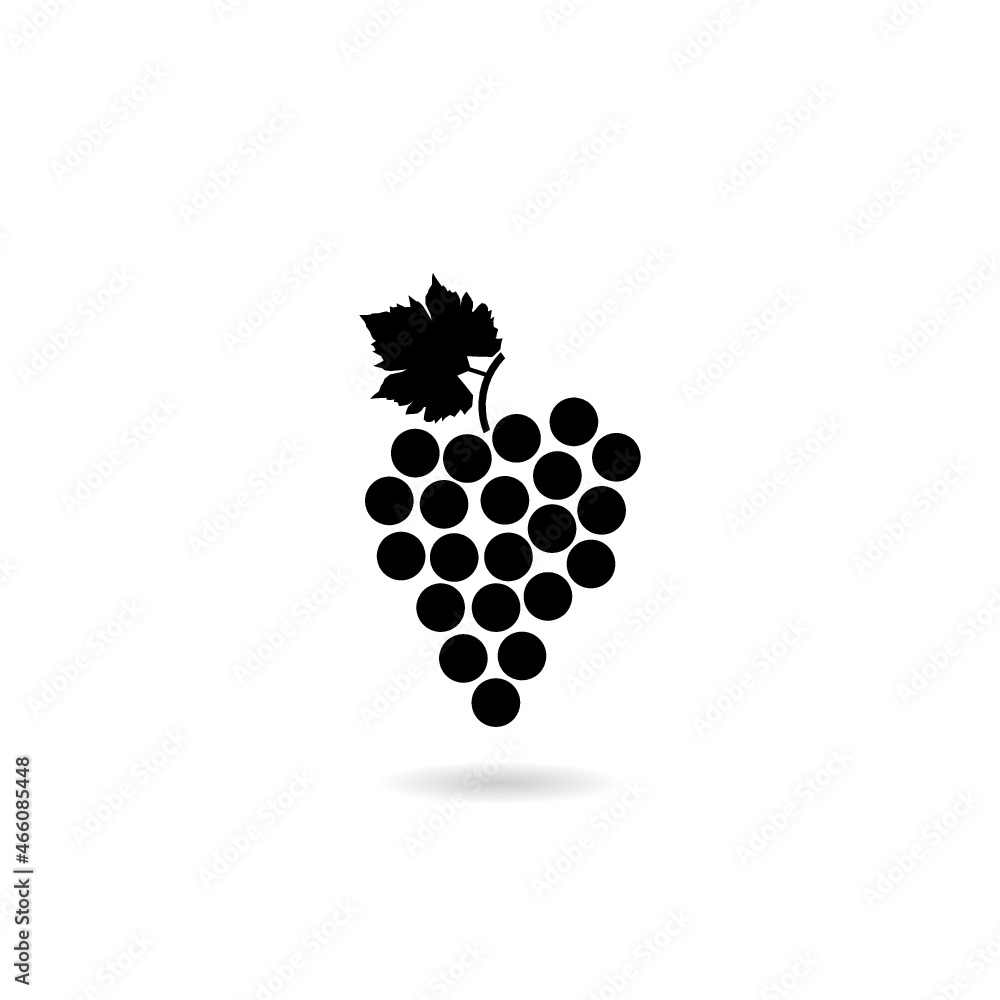 Poster grapes with shadow icon isolated on white background