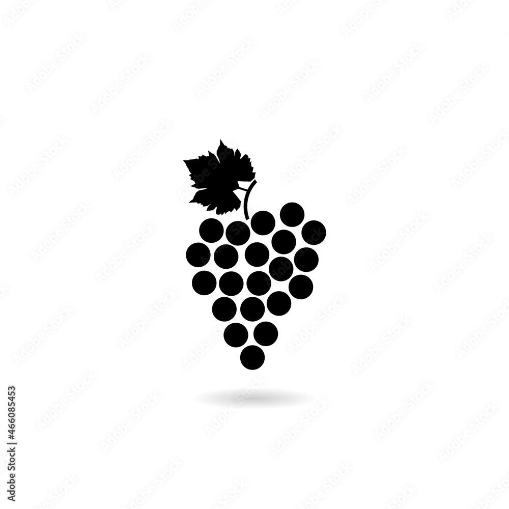 Poster grapes with shadow icon isolated on white background