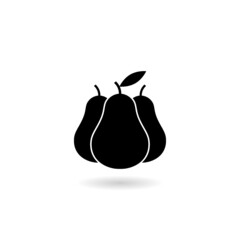 Pear with shadow silhouette sign isolated on white
