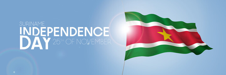 Suriname happy independence day greeting card, banner with template text vector illustration
