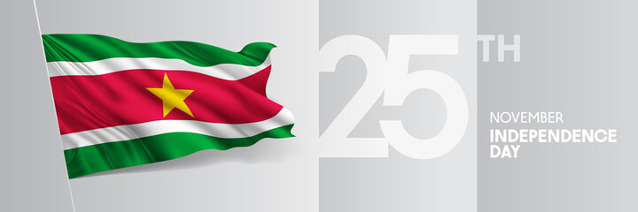 Suriname happy independence day greeting card, banner vector illustration