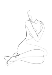 line Art Naked woman or one line drawing on white isolated background. fashion concept, woman beauty minimalist, illustration of a beautiful nude figure.