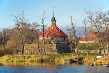 View of the ancient Korela fortress on a sunny October day. Priozersk, Russia