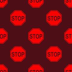 Seamless drawing depicting a road stop sign Stop sign on a brown background. Stop symbol in front of danger