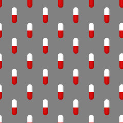 Drawing of images of medical capsules on a gray background. template for overlaying on the surface. medicine. 3D rendering. 3D image. seamless pattern