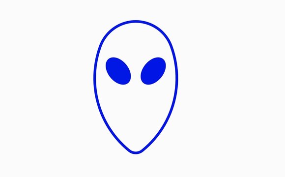 The blue head of the alien is isolated on a white background. UFO. 3d rendering. 3d image.