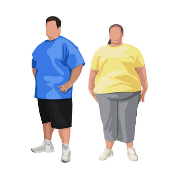Overweight man and woman on white background - Vector