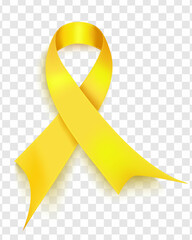 Vector illustration of osteosarcoma cancer awareness tape, isolated on a transparent background. Realistic vector yellow silk ribbon with loop.Design for the poster