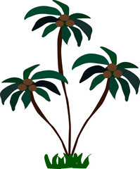 three palm trees on an island with coconuts
