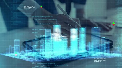 Artificial intelligence smart city metaverse iot internet network technology control HUD interface, 3D city model with digital big data analyzing computer coding monitor screen - Powered by Adobe