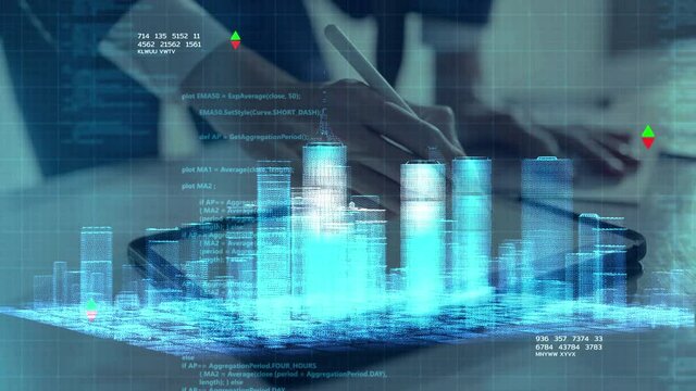 Artificial intelligence smart city metaverse iot internet network technology control HUD interface, 3D city model with digital big data analyzing computer coding monitor screen