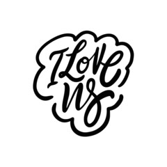 I love us postcard phrase. Hand drawn black color calligraphy text