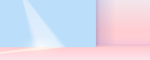 Ray of light on the wall. Geometric background. Scene for product display. Vector illustration