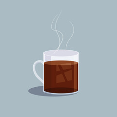 Glass cup with hot tea. Flat style. Elements for web design.