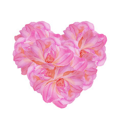 Title: Watercolor hand drawn composition of a heart of rosebuds with petals. Valentine's day, birthday, wedding, postcard, element, print, poster, background, flyer, valentine. Romantic illustration