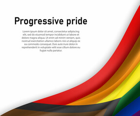 Waving flag of Progressive pride on white background.