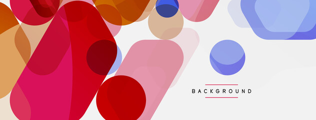 Color bubbles and rounded geometric shapes on white. Vector geometric minimal abstract background for wallpaper, banner, background, landing page